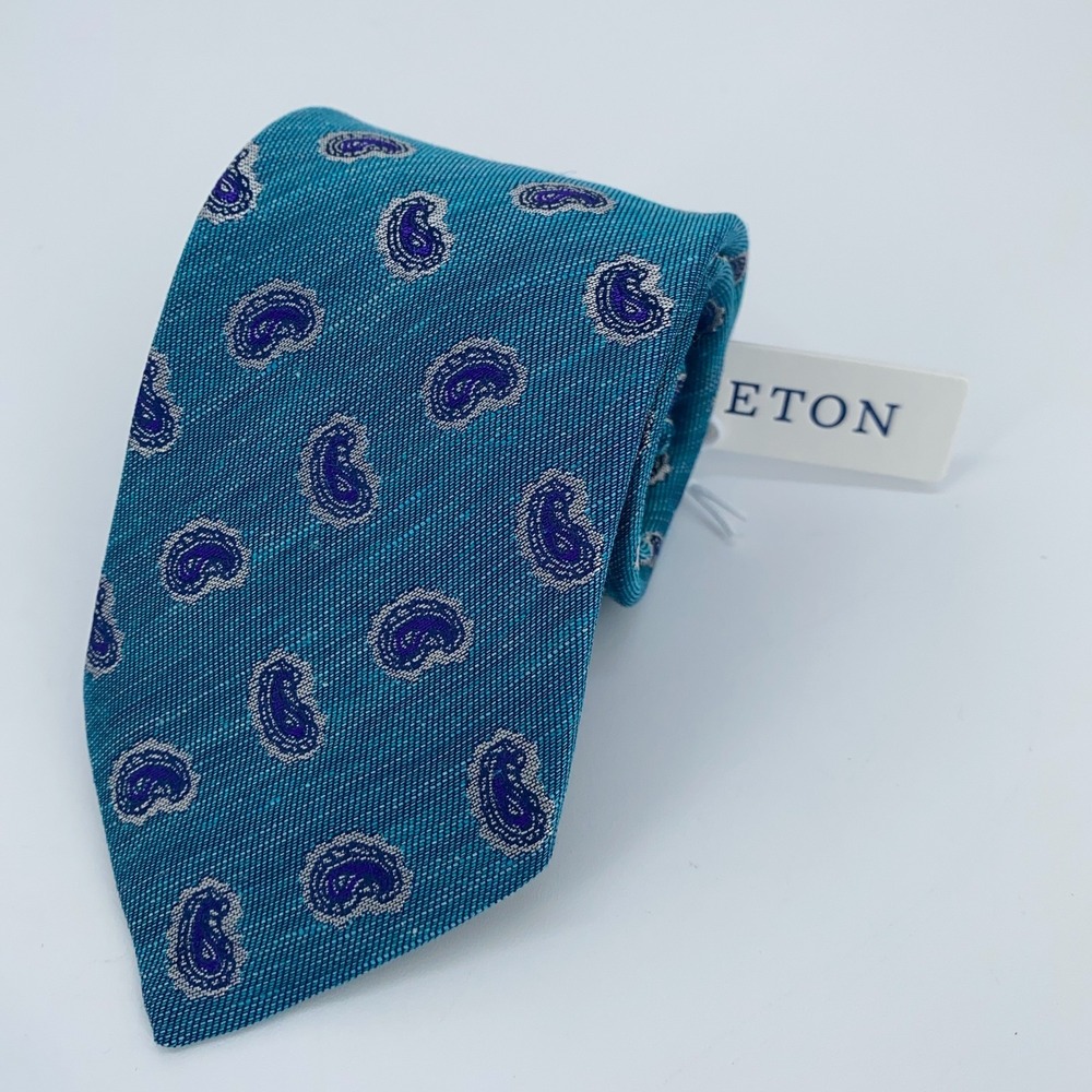 Eton Tie Mens One Size‎ Blue Paisley Silk Classic Luxury Necktie Italy Made NWT